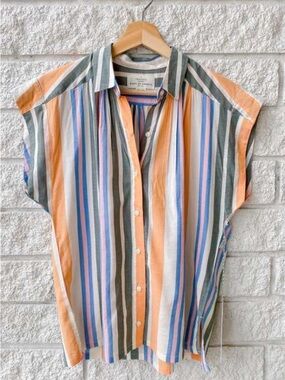 BNWT Trovata Bird of Paradis  Della Button-Front Top ANTIBBES stripe XS $218